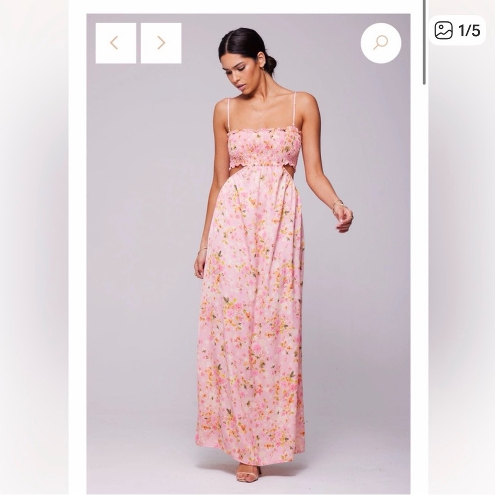 RESA Pink Floral Smocked Bodice Maxi Dress